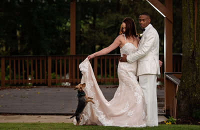 Bride and Groom and Little Dog