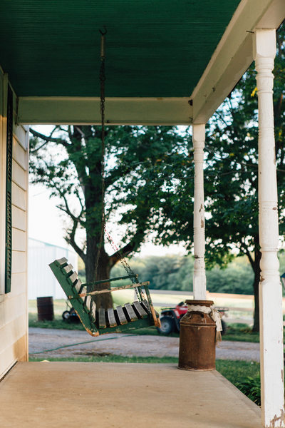 Porch swing on a summer evening