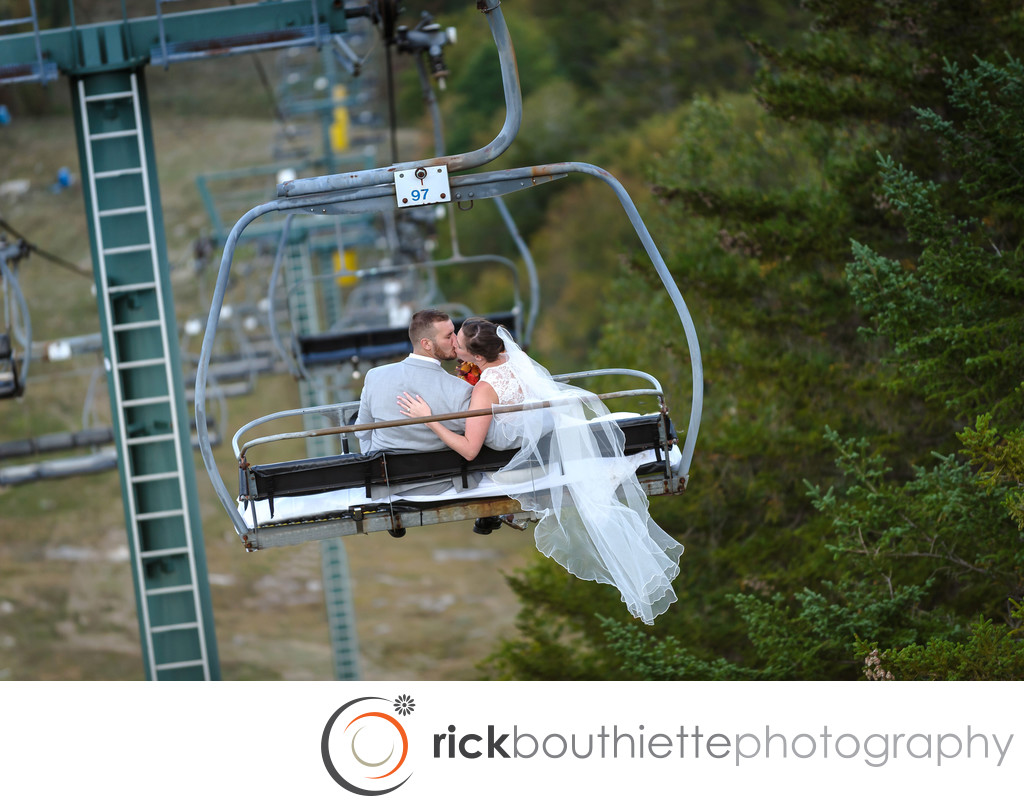 Chairlift Ride After Their Waterville Valley Resort Wedding