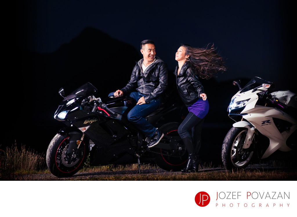 Road motorbikes Sea To Sky cool engagement portraits