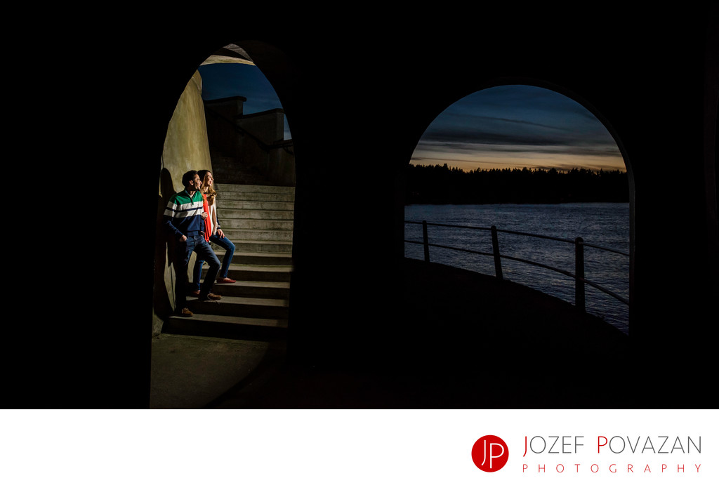 Stanley park cool night lighthouse engagement pictures 