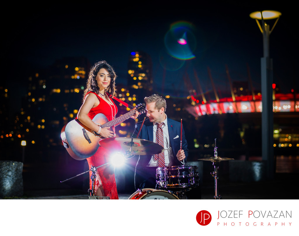 Science World Engagement portrait with drums and guitar