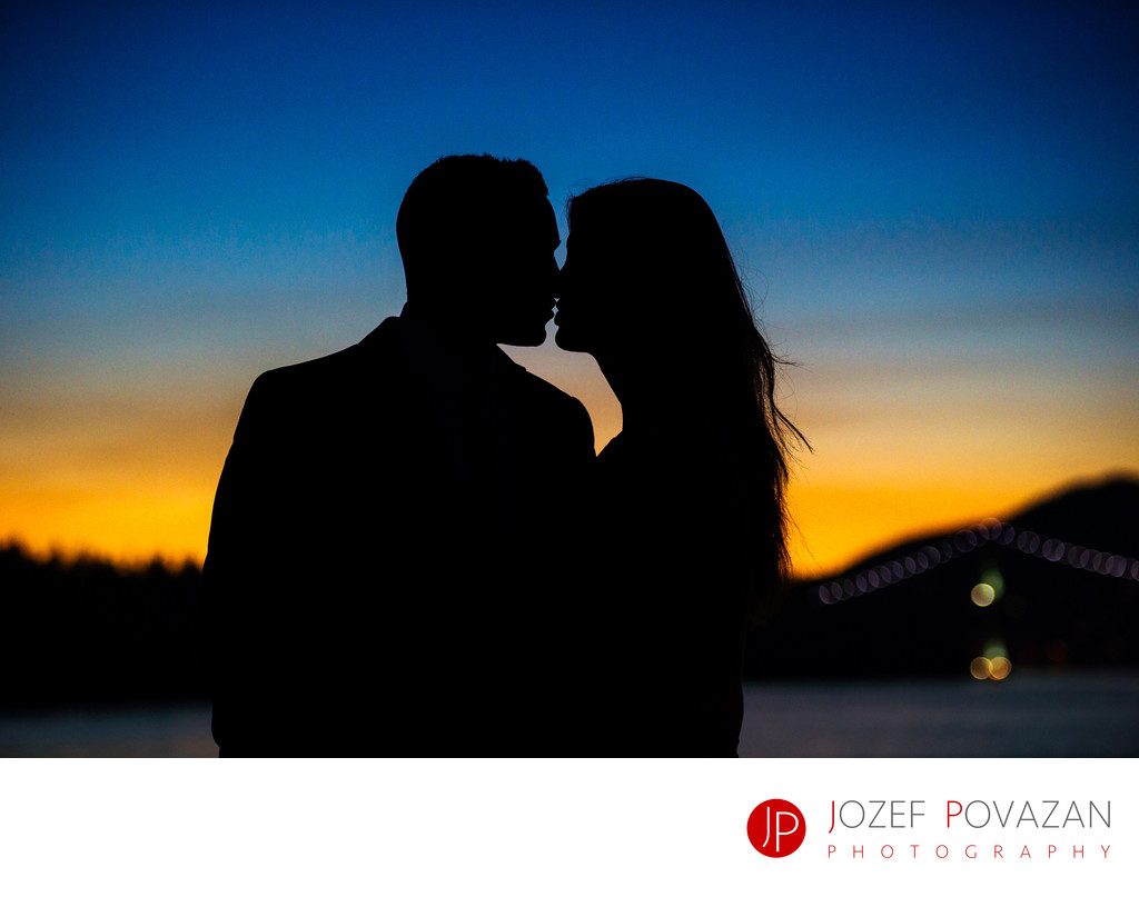 Wedding kiss at sunset is dream come true for brides.