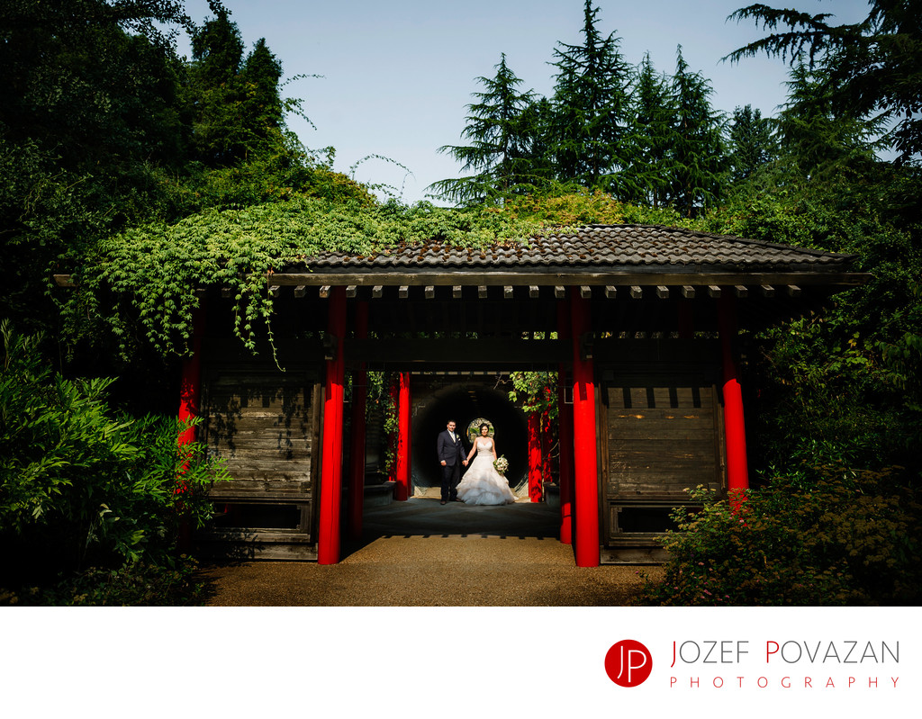 UBC Botanical Garden Wedding Chinese Gate bride groom
