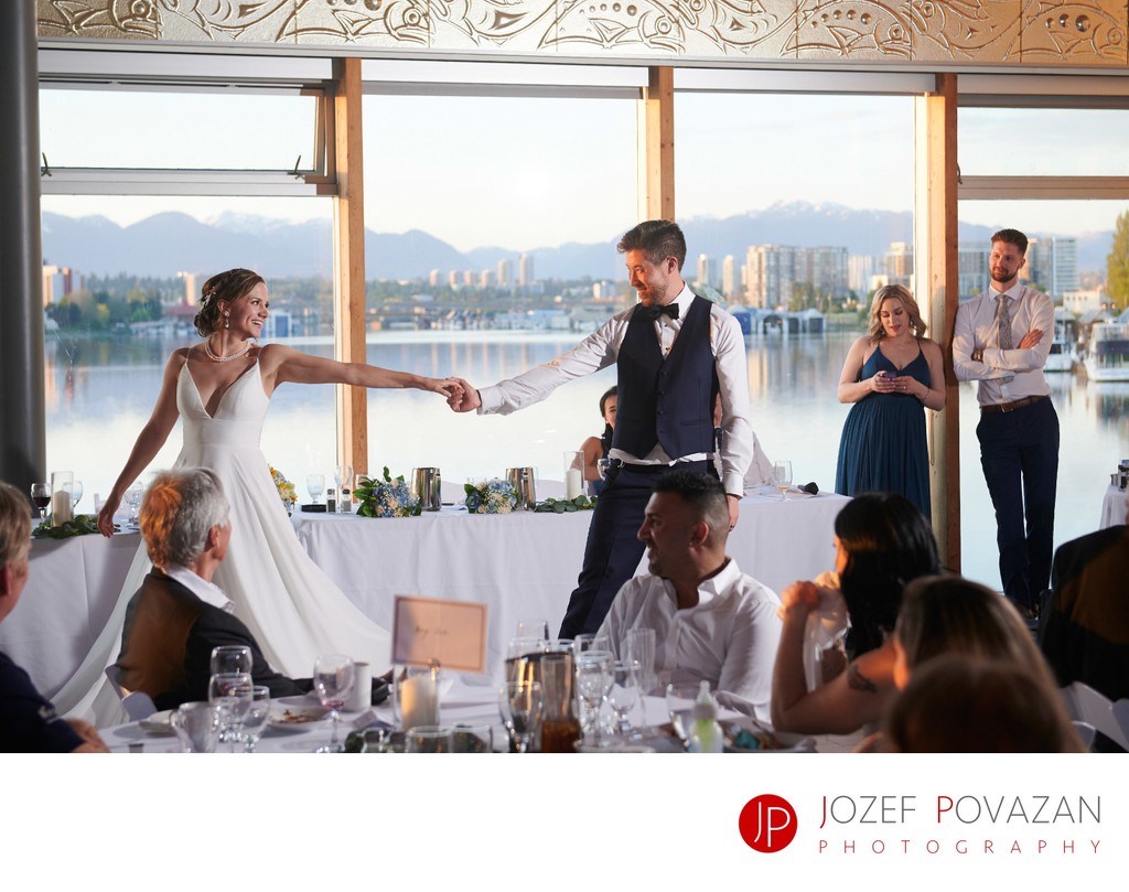 Couple dancing at UBC Boat house wedding 