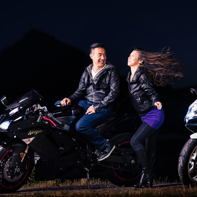 Road motorbikes Sea To Sky cool engagement portraits