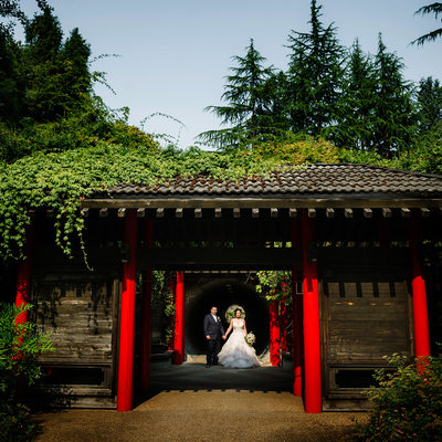 UBC Botanical Garden Wedding Chinese Gate bride groom