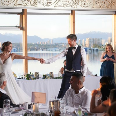 Couple dancing at UBC Boat house wedding 