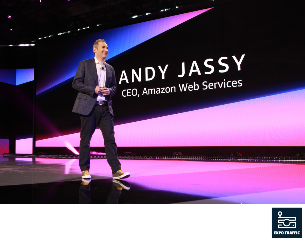 Andy Jassy, CEO of Amazon Web Services walks on stage.