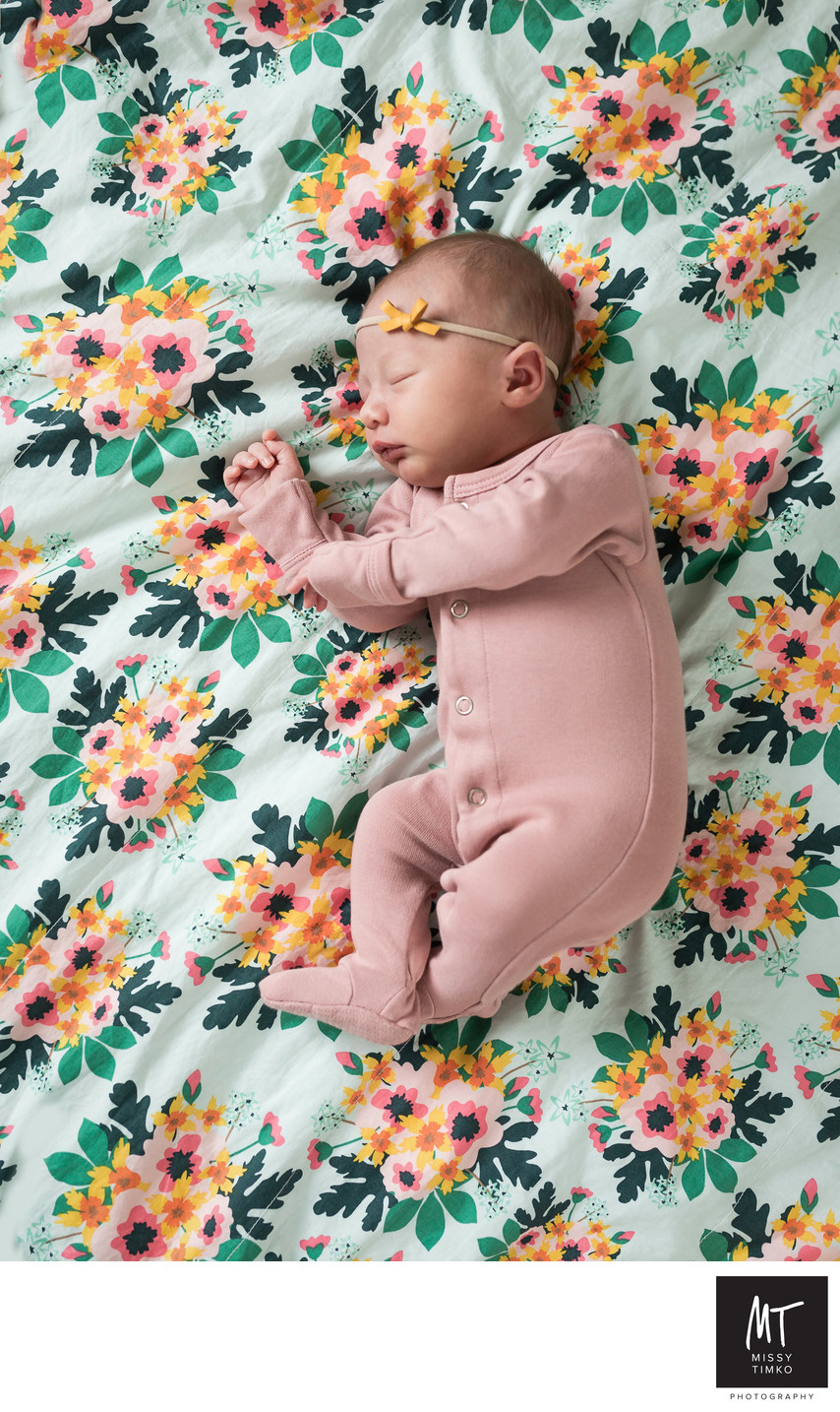Pittsburgh Newborn Portrait Baby Girl on Floral Fabric