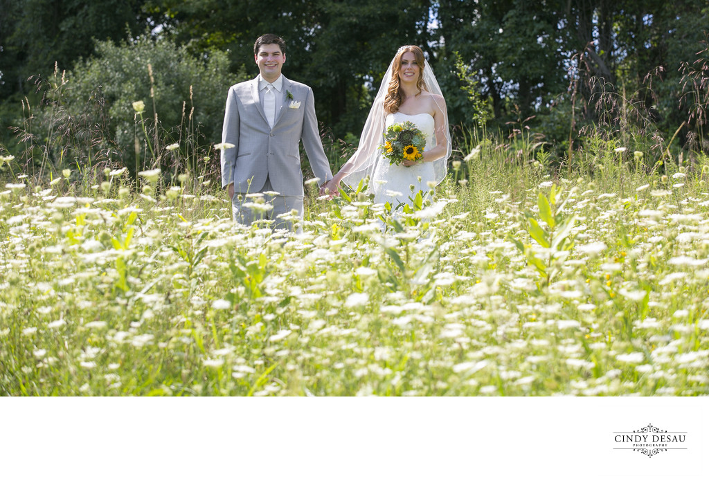 Whimsical Groom and Bride in New Hope Flower Field Photo