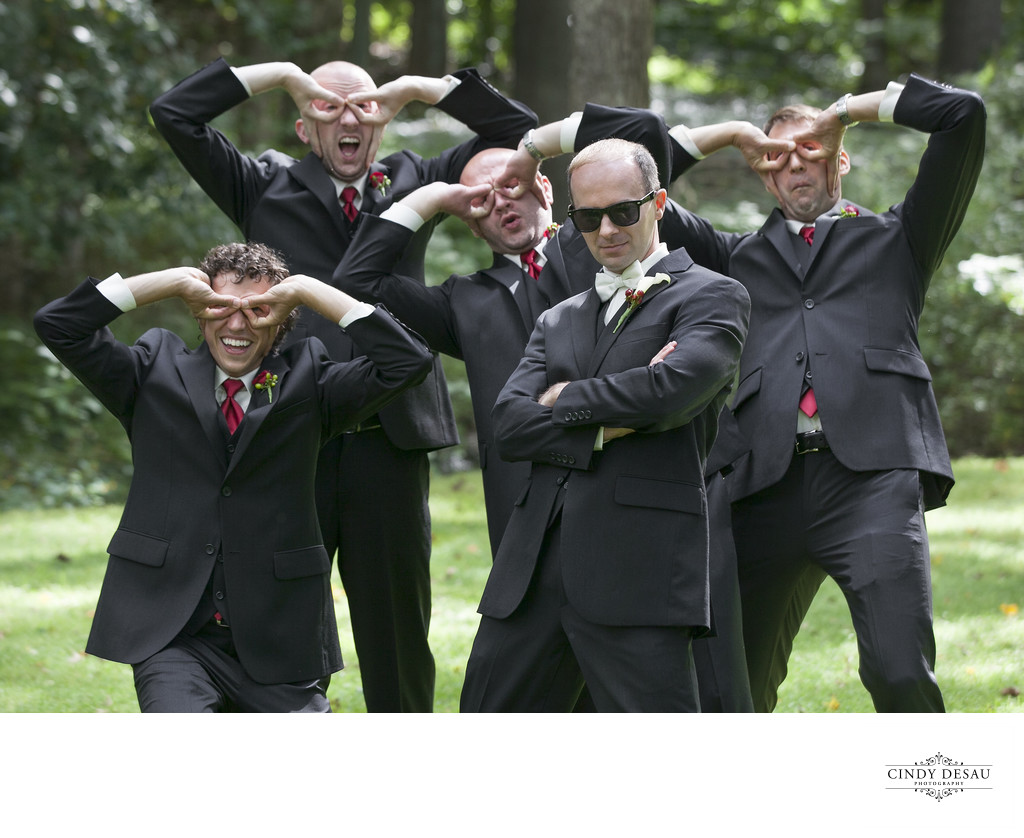 Wacky Fun-loving Groomsmen Create Sunglasses Wedding Photo