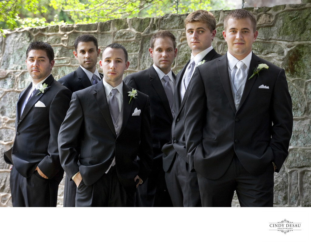 Cool Composition of Groom and Groomsmen at Holly Hedge