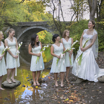 Fairmount Park Bridal Party Laugh in the Mud