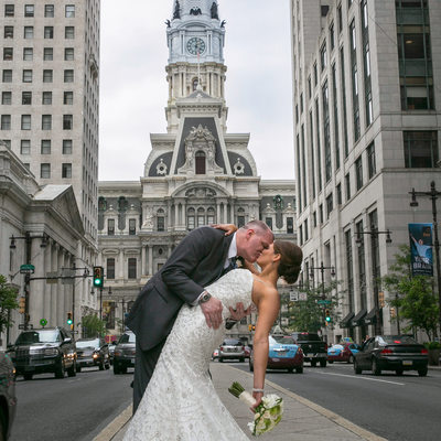 Bride and Groom on Broad Street: Philadelphia City Hall