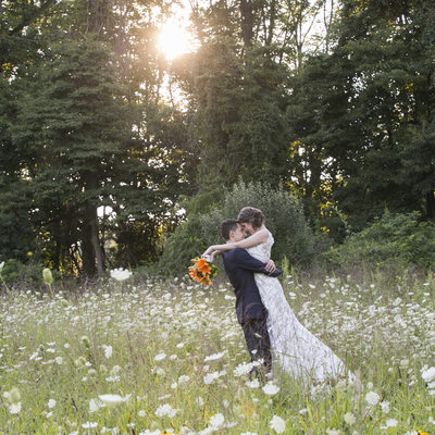 Holly Hedge Field of Queen Anne's Lace Wedding Kiss Photo