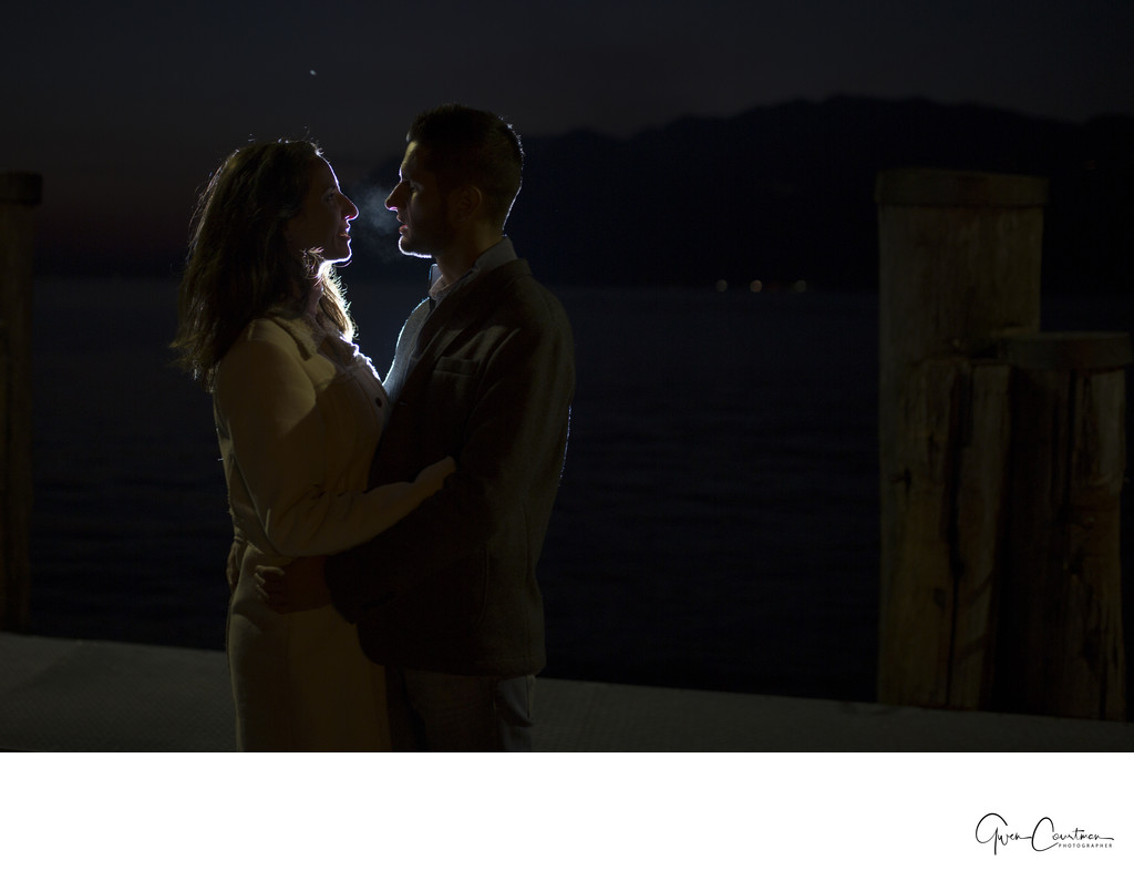 Beautiful Engagement Session at night on Lake Garda