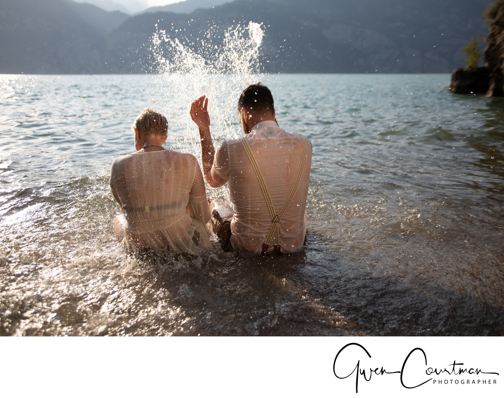 Emma and Tom, Splashing in Lake Garda, Italy