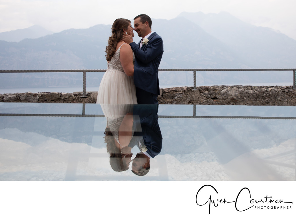 Kirsten and Justin, reflections, Malcesine, Lake Garda