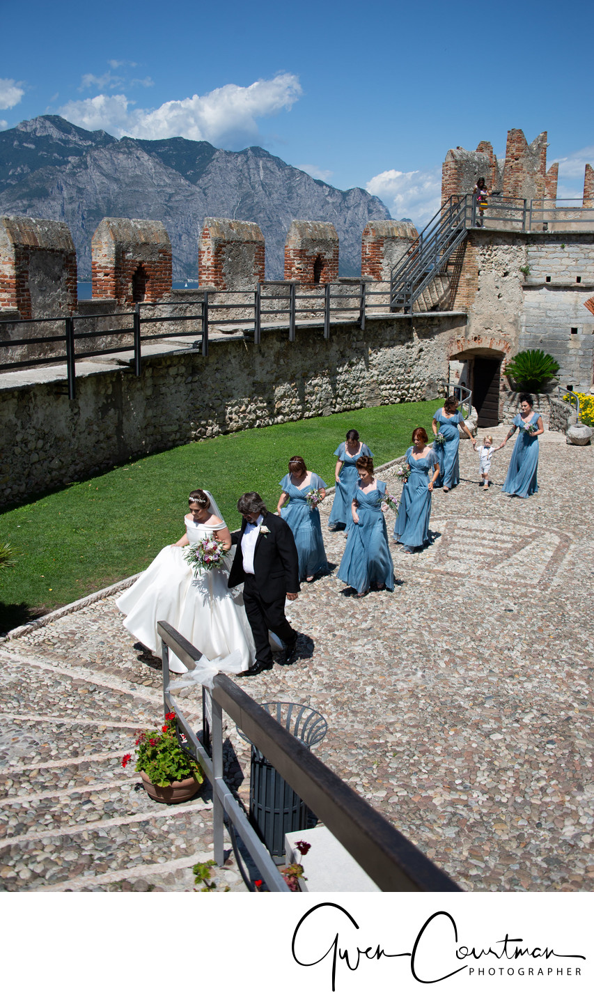 Wedding procession in Malcesine Castle, Lake Garda
