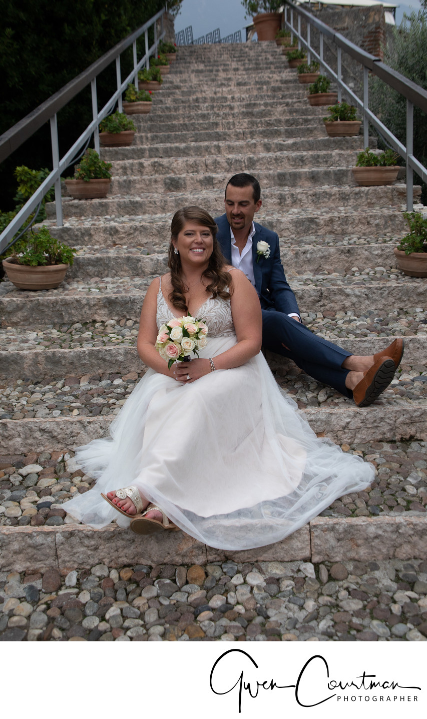 Kirsten and Justin, Stairs of Malcesine Castle Terrace