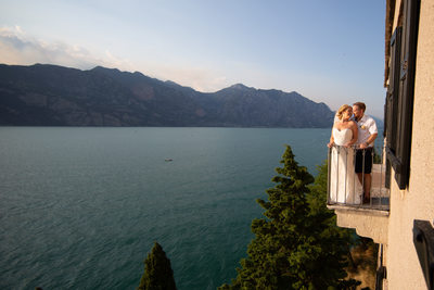 Balcony overlooking Lake Garda, resort of Malcesine 