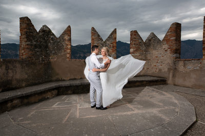 Emma and Darren, Malcesine Castle Windy Day