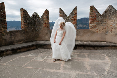 Emma the Bride breezy day, Malcesine, Italy