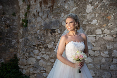 Beautifully lit Bride in Malcesine Castle