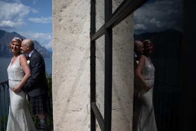 Graeme and Jo on. the balcony, Malcesine Castle, Italy