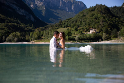 Couples Drown the Gown Session Lake Tenno, Italy