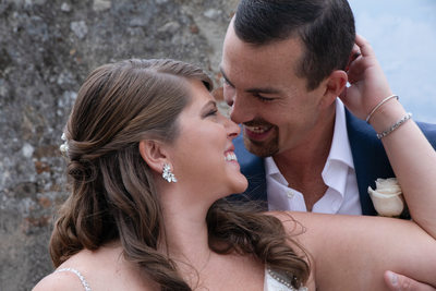 Justin and Kirsten, happiness in Malcesine Castle, IT
