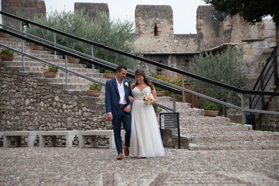 Kirsten and Justine, walking in Malcesine Castle, Italy