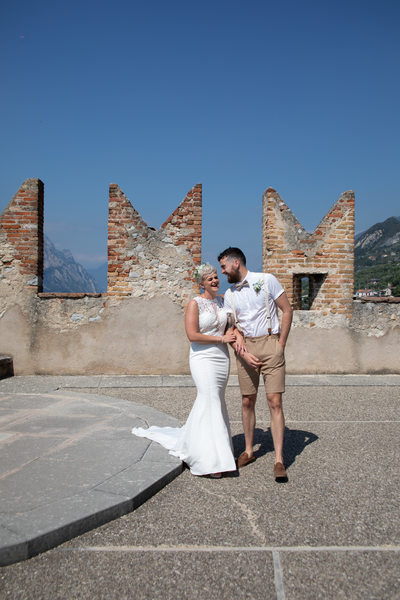 Emma and Tom, Malcesine Castle terrace, Italy