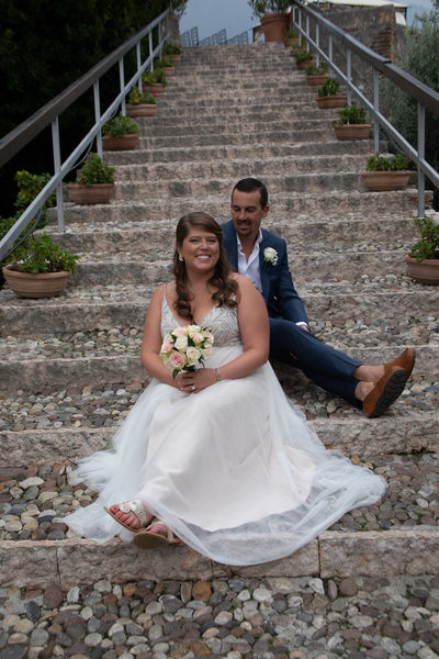 Kirsten and Justin, Stairs of Malcesine Castle Terrace