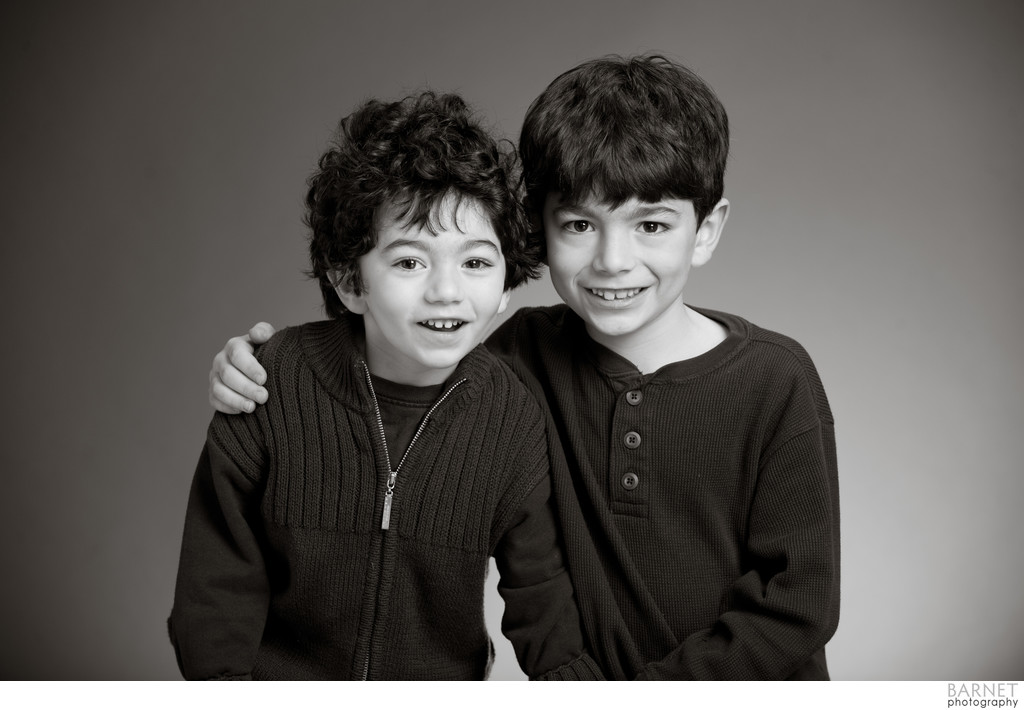 Black and White Studio Portrait of 2 Brothers