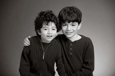Black and White Studio Portrait of 2 Brothers