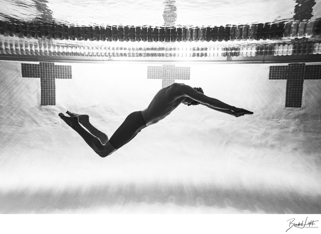 Dolphin Kick underwater in Black and White