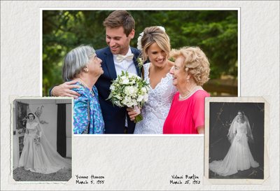 Couple with Grandmothers and their Wedding Portraits