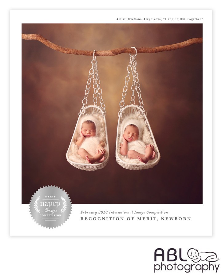 Twins and multiples newborn photography, hanging twins