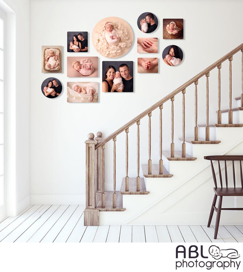 San Diego newborn pictures staircase wall art home decor