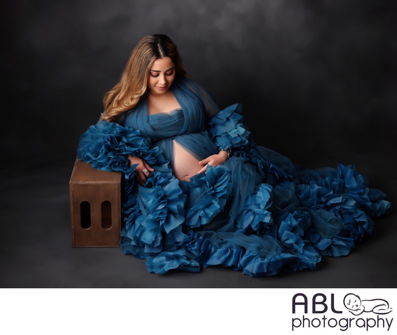 Pregnancy photos San Diego, blue dress