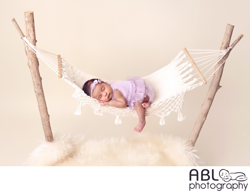 Newborn photos in San Diego, baby in hammock