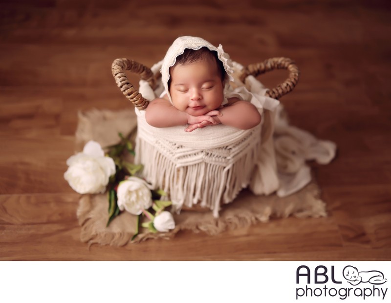 San Diego Baby Photographer. Newborn in basket