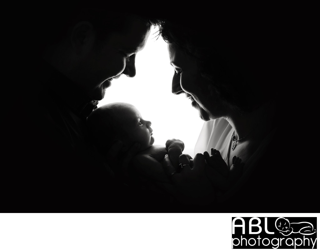 San Diego family photographer black & white family silhouette