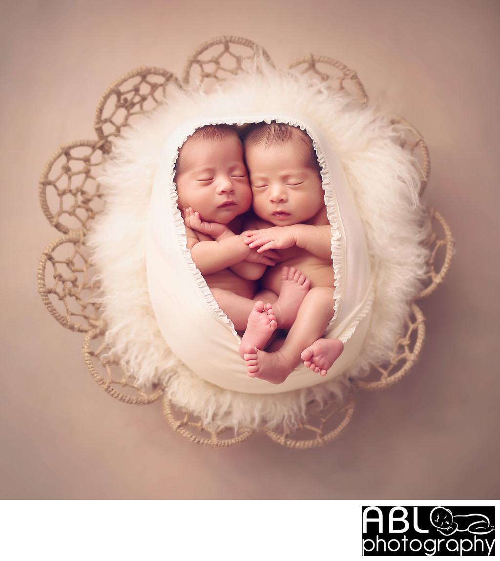 Newborn twin baby portraits in San Diego, CA, egg wrap