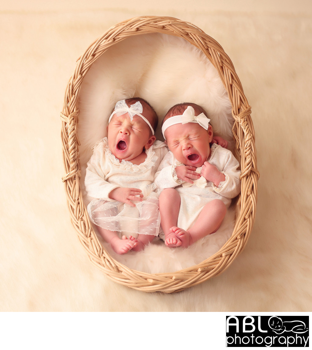 Big yawn newborn twins photography in Chula, CA