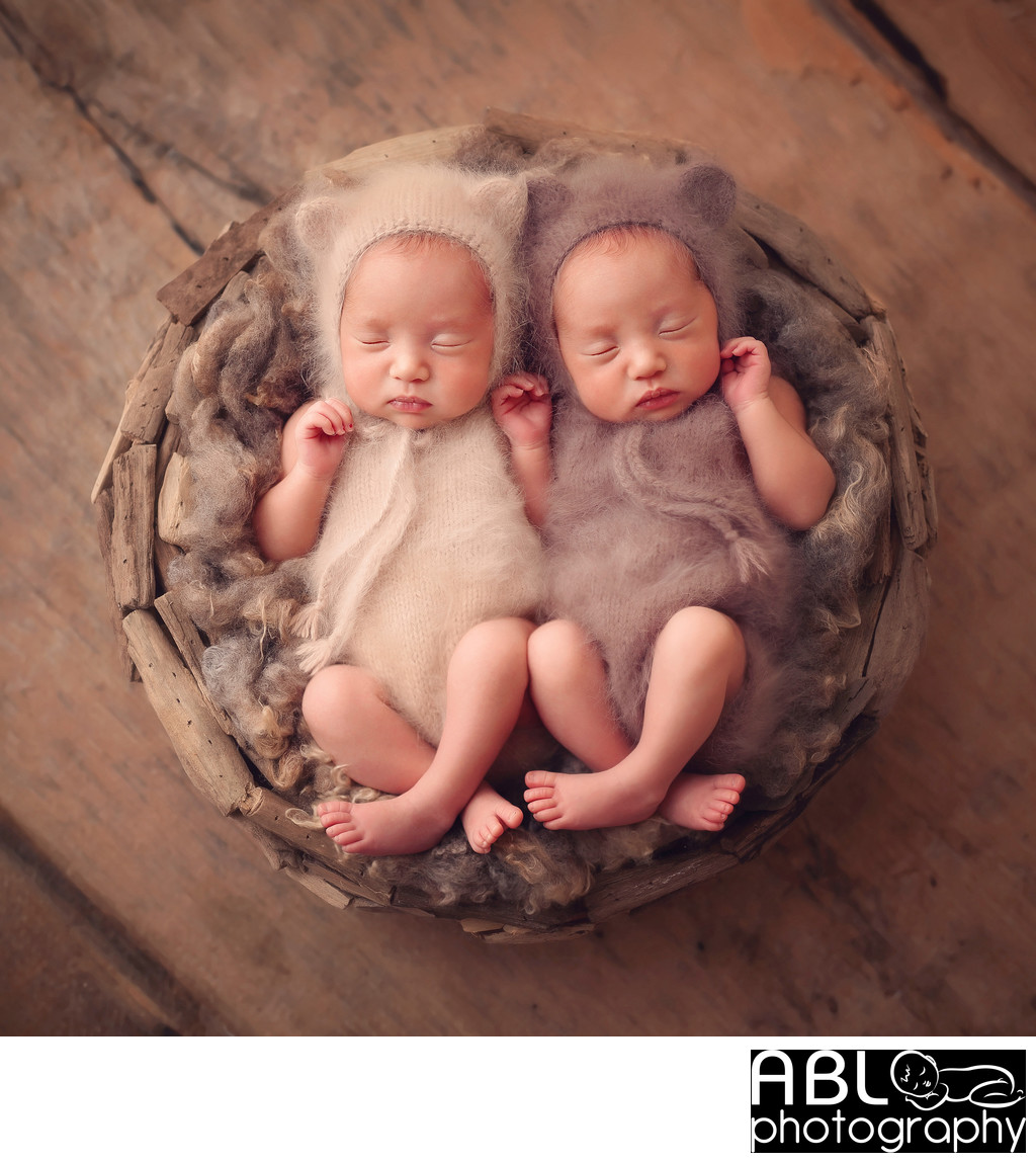 Twins in a bowl, newborn photography San Diego, CA