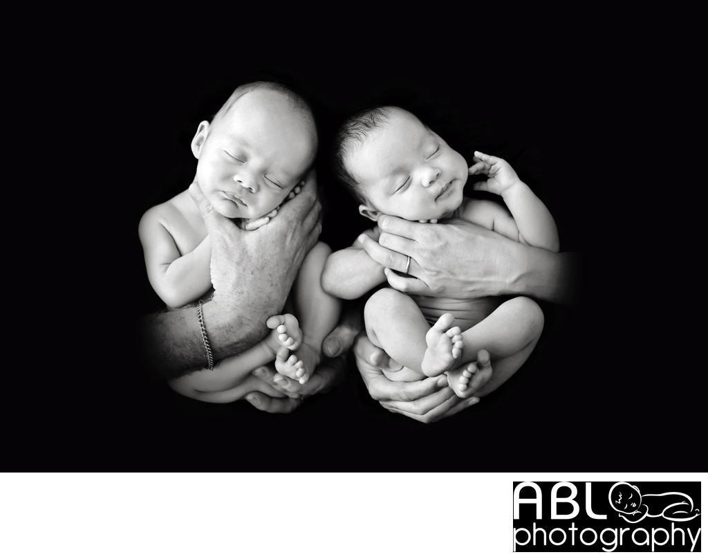 Black and white newborn photos, twin photography Poway