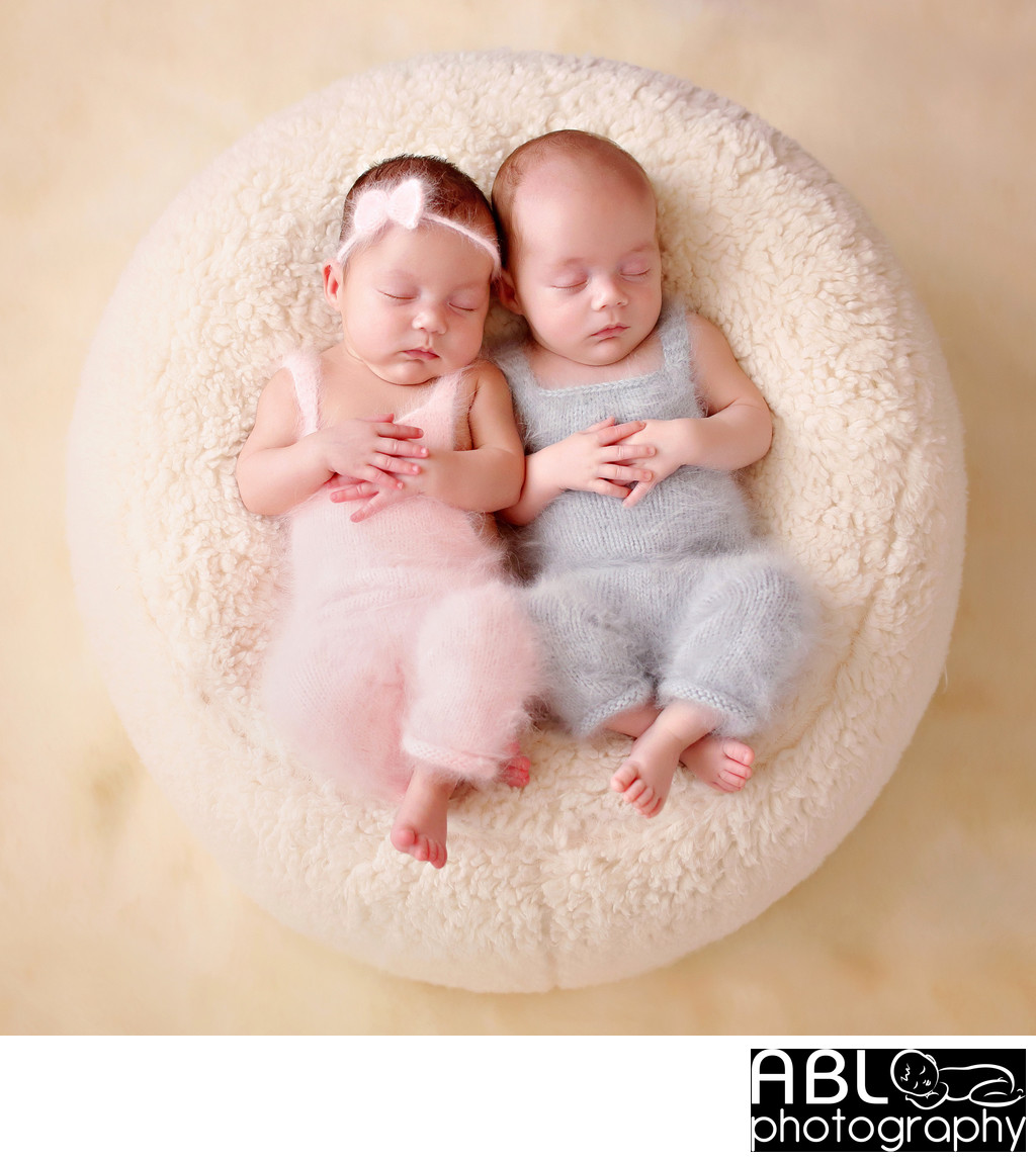 Twins on white cloud newborn photography Bonita, CA
